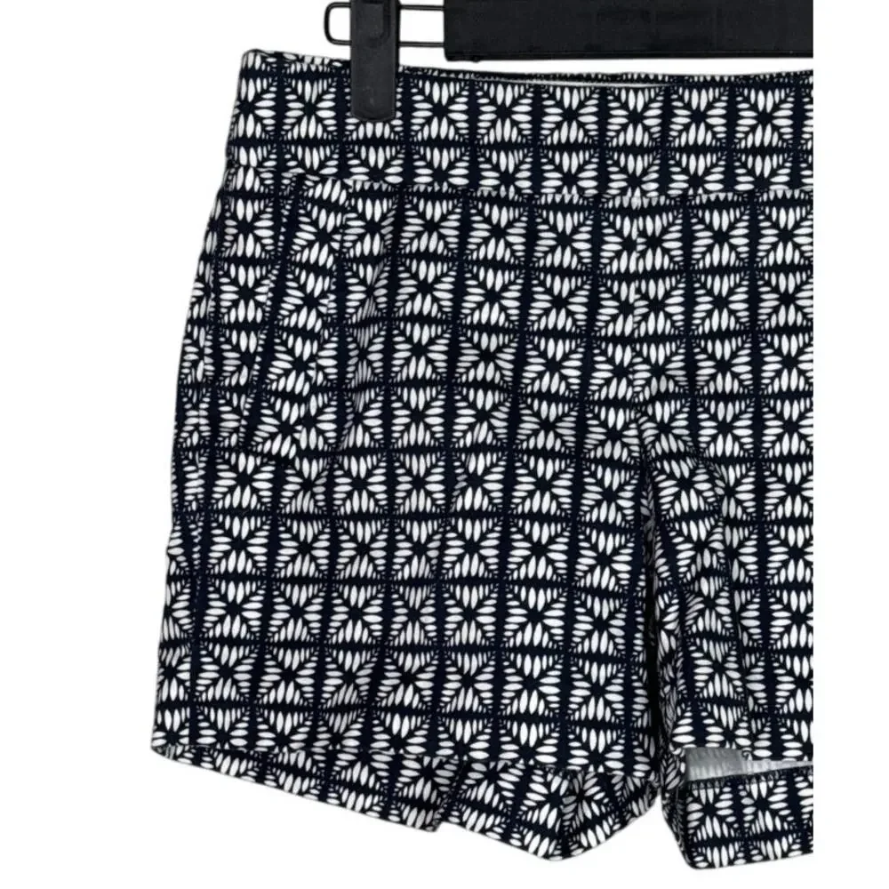 J. Crew City Fit Stretch Mid Rise Shorts Pockets Side Zipper 2 Navy Blue White